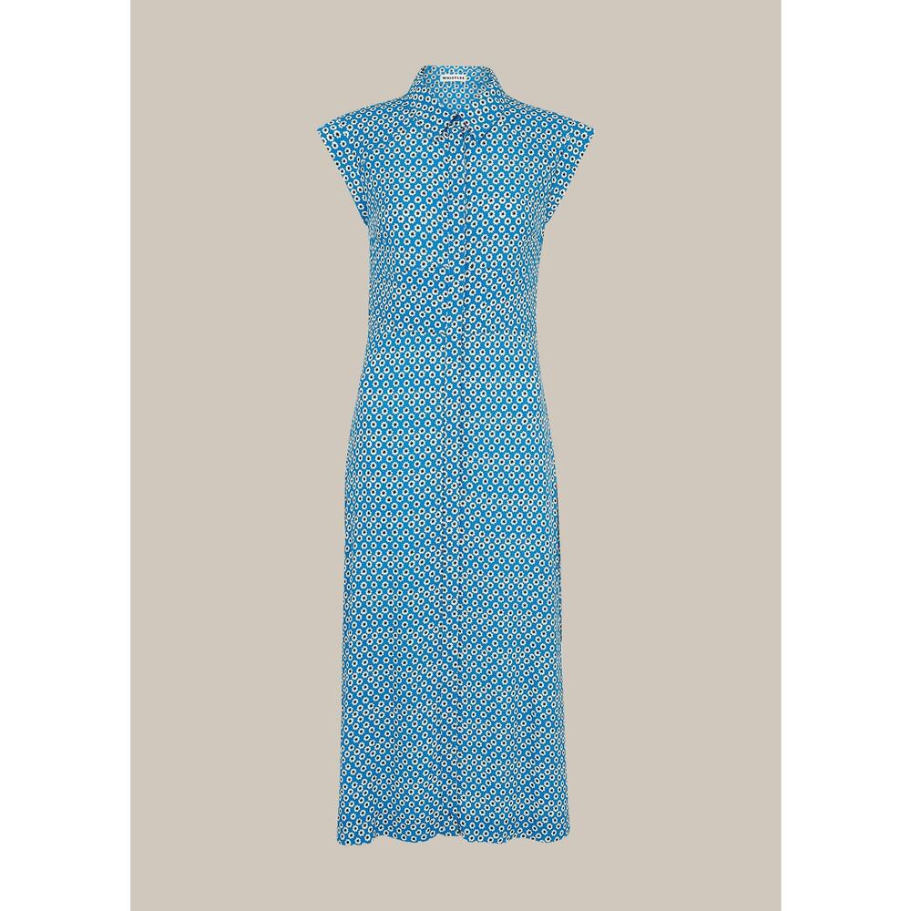 Whistles Astrix Floral Midi Dress Blue Button Front High Slit Short Sleeve Sz 12 - Picture 4 of 10